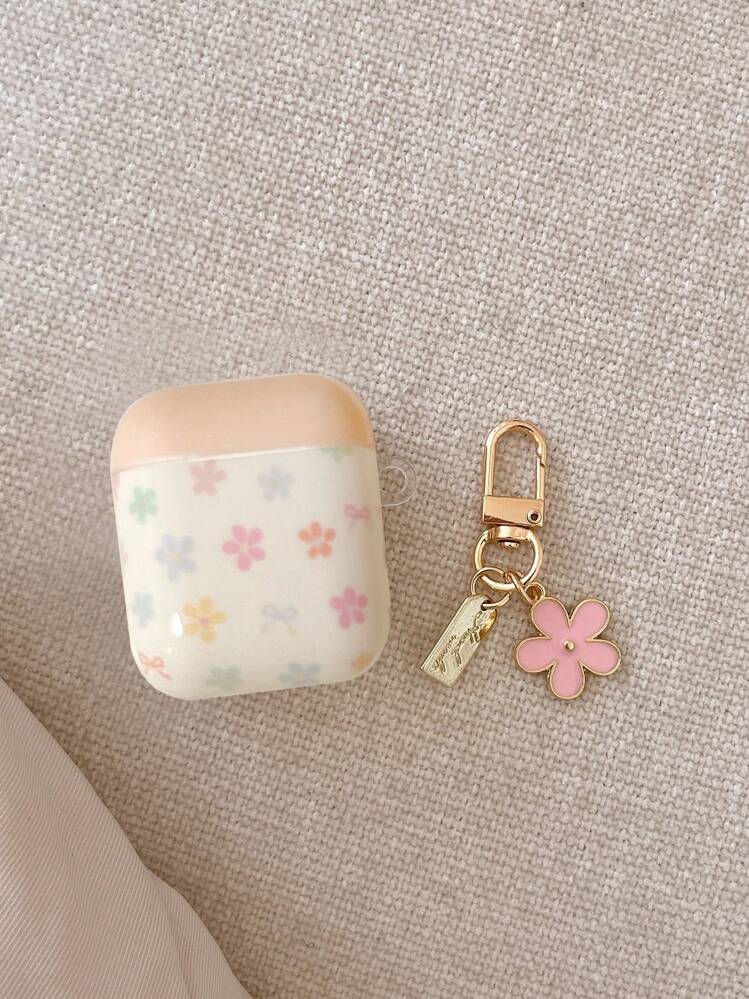 1 件可爱 TPU 印花小猫猫耳朵保护壳带吊坠，适用于 Apple 1/2/3/4、Pro/Pro 2、无线蓝牙耳机保护壳，防尘、防摔、防震保护套 - 彩色花朵 - 查看 5