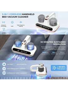 1pc Dust Mite Remover, Portable Handheld Vacuum Cleaner, Cleaning Dust Removal Supplies, Fur Suction Device, Cordless Handheld Vacuum Cleaner, Effectively Cleans Beds, Sofas, Pet Hair And Carpets, Cleaning Supplies - Multicolor - View 7