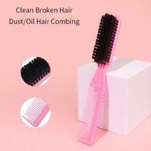 2 件理发刀片断发清洁刷理发器刷指甲刷工具用于清洁理发器，纯色发刷，黑色塑料椭圆形迷你发刷带尼龙，返校，旅行度假必需品，女士发饰