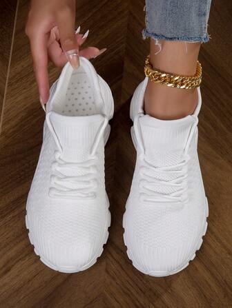 百搭白色运动鞋，时尚舒适女式跑步鞋，高弹性软底户外/步行鞋，黑色，透明鞋