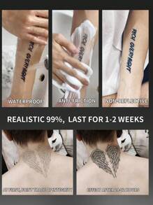 1 Pieza Tatuajes temporales con diseño de alas, tatuaje semi-permanente a prueba de agua y sudor que dura 1-2 semanas, realista, hecho de jugo de hierbas, antifricción, no reflectante, tatuaje falso negro para mujeres y hombres, stickers de tatuaje para brazos, pecho, piernas, abdomen, cintura, dedos, cuello, arte corporal modernista