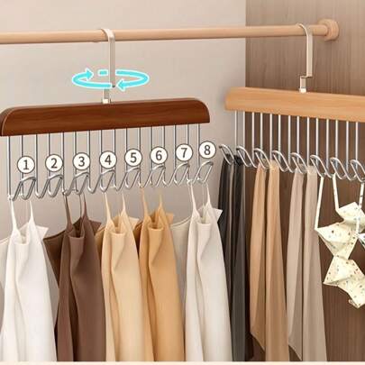 Cabide de madeira com 8 ganchos em forma de u organização