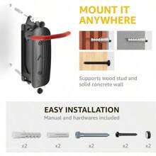 Swivel Bike Wall Mount – Space-Saving Vertical Bike Rack, Heavy-Duty Garage Bike Hanger, Sturdy Storage Hook Holds Up To 66lbs, Easy To Install, Red, 4 Pack - 2 件裝 - 查看 8