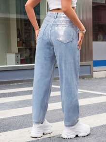 jeans semi acampanado con detalles plateados - Celeste - Ver 2