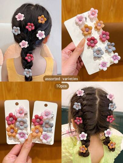 10pcs Random Color Cute Sunflower Hair Clips, Sweet Style Everyday Hair Accessories