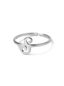 1pc Letter Open Ring, Unisex, 18K Gold Plated Stainless Steel, Elegant Design, Suitable For Weddings, Mother's Day And Other Occasions - Silver - 2 - View 15