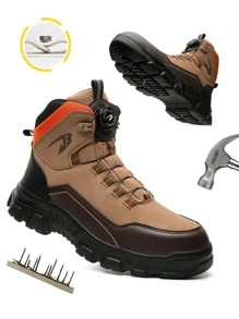 Fashionable Safety Shoes With Rotary Buckle, Anti-Smashing Anti-Penetration Protective Footwear For Men And Women, Suitable For Construction Site, Warehouse - Khaki - View 3