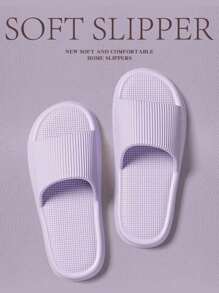 INS 时尚日式柔软舒适条纹紫色厚底防滑防臭 EVA 女士家居浴室拖鞋 - 紫色 - 查看 6