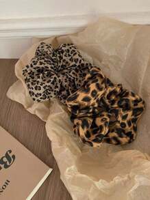 1 pieza Coletero grande de estampado de leopardo de color aleatorio, sujetadores de cola de caballo elegantes vintage, accesorios de pelo minimalistas para mujeres