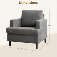 Modern Accent Chair, Oversized Living Room Chairs, Linen Upholstered Cozy Armchair With Thick Cushion, Mid-Century Sofa Chair Reading Nook Chair For Living Room Bedroom - Grey - View 3