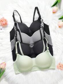 4pcs/Set Teen Girls Simple Solid Color Bralette - Multicolor - View 3