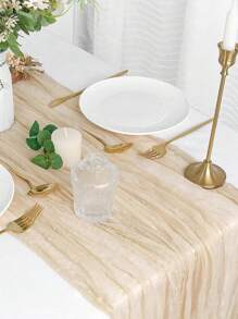 1pc Cheesecloth Table Runner Gauze Boho Rustic Cloth Table Runner For Baby Shower Decoration Wedding Easter - Beige - View 1