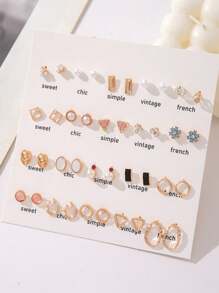 40pcs Elegant Luxury Geometric Elements Faux Pearl & CZ Stud Earrings Set, Suitable For Women's Daily, Party Wear And Gift For Friends