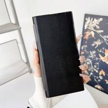 1个黑色PU皮革支架保护套,带显示窗口,可折叠翻盖,时尚皮革纹理,360°全方位保护,奢华硬壳,兼容三星Galaxy、苹果、红米手机,国际版,非国内版 - 黑色 - 查看 11