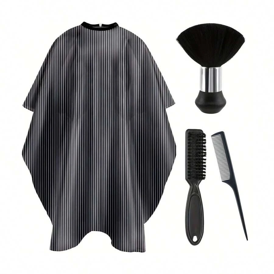 1 Pc Hair Cutting Barber Cape For Men Women With 1 Pc Neck Duster Brush And 1 Pc Barber Brush, 1 Pc Hair Rat Tail Combs, Professional Barber Accessories Cleaning Supplies For Salon Haircut Styling (Black Stripe), Hair Tools, Hair Products And Accessories For Barber Salon Beauty Back To School, Travel Holiday Essentials, Hair Accessories For Women, Slick Back Brush, Hair Dryer, Hair, Barber, Hair Tools, Hair Products, Hair Dryer, Hair Brush, Barber, Hairdressing Equipment, Hairstyle, Hairdressing, Barber Accessories, Barbershop, Hairdressing Equipment