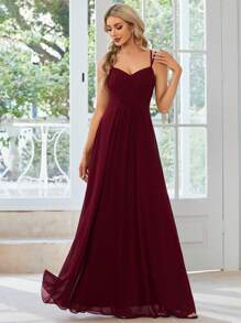 Elegant Chiffon Backless Floral Embroidered Burgundy Bridesmaid Dress
