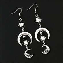 银色月亮花朵吊坠耳环，星空波西米亚哥特风精致礼物，适合女士日常休闲佩戴 - 太陽星星月亮花朵耳環 - 查看 3
