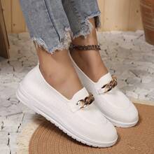 Color sólido de las mujeres de bajo superior plana Casual zapatos individuales, zapatos de malla, Adecuado para ir de compras, de viaje, al aire libre Wearing - Blanco - Ver 3