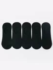 5双装女士时尚黑色隐形内衬袜，透气吸湿，适合日常穿着 - 黑色 - 查看 2