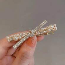 1pc Cross Pearl Hair Clip, Luxury Bow Hair Clip, New Model Crossed Pearl Side Bangs Clip, Sweet Girl Hair Accessories
