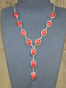 1 pezzo Collana da donna stile retrò western, con ciondolo a forma di Y e intarsi in turchese, adatta per spiaggia, vacanza, festa, collana per la clavicola