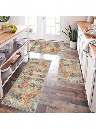 1pc Retro Moroccan Bohemian Flower Printed Kitchen Floor Mat, Non-Slip Oil-Proof Waterproof Area Carpet, Anti-Fouling Floor Mat, Only Used For Entrance, Kitchen, Living Room, Laundry, Bathroom Home Decoration, Room Decor, Hand Wash Home Decor Floor Mats Carpets Home Bathroom Decor Bath Rug Outdoor Rug Door Mat Fall Decor Bathroom Accessories Back To School Entryway Decor