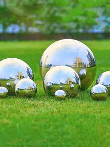 1 pezzo Sfera decorativa da giardino levigata in acciaio inox color argento, con riflessione a specchio, sfera cava rinforzata, sfera rotonda in acciaio inox