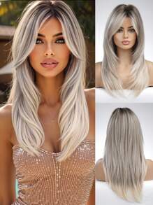 Elegant 18-Inch Figure-Eight Fringe Long Straight Ombre Synthetic Heat-Resistant Fiber Wig Ladies Wig Perfect For Holiday Party Everyday Wear - Ombre - View 3