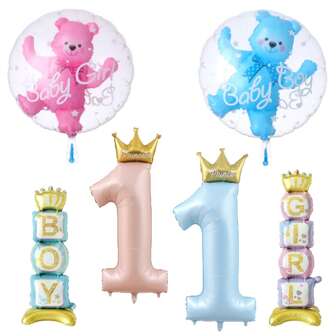 1pc Baby Shower Bear Ball In Ball Balloons Stand Crown Boy Girl Air Balloons Number 1 Balloon Birthday Gender Reveal Party Decorations