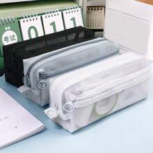 1 Pc Large Grid Mesh Pencil Case Compartment Pen Bag Clear Handheld Multifunction Pencil Pouch Stationery Transparent Makeup Bag - Multicolor - View 11