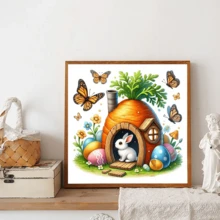 1pc Large Size 40x40cm/15.7x15.7in Without Frame DIY 5D Artificial Diamond Art Painting Bunny In The Radish House, Full Rhinestone Painting, Diamond Art Embroidery Kits, Handmade Home Room Office Wall Decor
