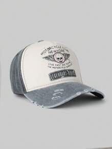 1pc Letter & Skull Graphic Casual Street Style Polyester Quilted Distressed Anti-UV Decor Couple Sport Sun Protection Curved Brim Baseball Cap, Versatile For Commuting, All Season - Curved Brim Hat - View 8