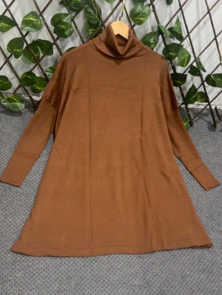 WOMEN'S HIGH NECK MODAL KNITTING PONCHO - Brown - View 1