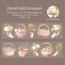 1 Roll PET Vintage Flower Basket Theme Washi Tape, Floral Series Decorative DIY Scrapbooking Materials For Planners/Notebooks/Journals/Diary/Cup/Calendar Etc. -Fresh Creative DIY Collage Scenery Materials