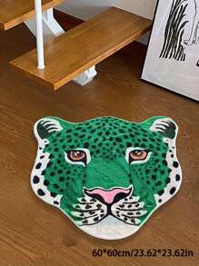 1 pieza Alfombra con forma de cabeza de leopardo verde, alfombra con estampado de leopardo, alfombra de moda creativa, tapete estilo Ins, alfombra esponjosa y cómoda para el hogar, antideslizante y fácil de limpiar, adecuada para cocina, entrada, dormitorio, baño, sala de estar, dormitorio, sala de juegos, armario, comedor, patio trasero, habitación de niños
