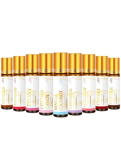 EMBRACEX. 10ml/0.33fl Oz Essential Oil Roll-On Fragrance, Scents: Coconut Vanilla, Angel Chocolate, Musk Chocolate, Vanilla Cherry, Mint Coffee, Candy Cookie, Lavender Peony, Cotton Candy, Blackberry Raspberry, Long-Lasting Aroma, Suitable For Daily Use, Enhances Charm And Elegance, Strawberry Cake Scent, Leather Care, Car Air Freshener