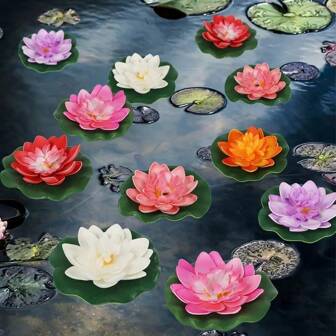 12/24pcs, Simulated Lotus, Suitable For Aquariums And Ponds, Floating Plastic Decorations, Perfect Choice For Outdoor Parties, Lotus Blossom Landscape Decoration