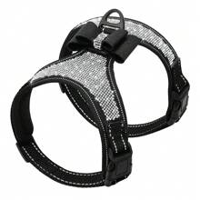 1pc Reflective Pink Korean Velvet Rhinestone Dog Harness, Adjustable Size, Breathable Design - Black - View 10
