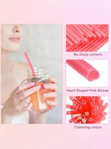50/20/10PCS Plastic Heart Shaped Reusable Straws,Pink, Rose Red, Red ,For Ice Coffee, Juices, And Sodas, Perfect For Birthdays, Valentine's Day, Parties,Wedding Or Anniversaries, Accessories,School Supplies - Multicolor - View 4