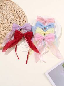 6 Piezas Pasadores de cabello con lazo en unicolor, diseño simple y elegante - Multicolor - Ver 2