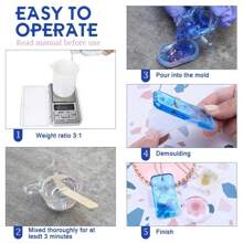 QIAO Kit de resina epoxi cristal claro de fácil mezcla 3:1 AB con palitos, tazas graduadas y guantes para hacer joyas, manualidades y arte DIY
