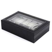 1 pieza Caja exhibidora de 8 compartimientos para relojes y anillos con ventana transparente, almacenamiento de joyas