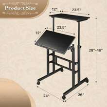 Height Adjustable Rolling Desk Mobile Portable Laptop Stand Cart Small Sit Standing Desk Computer Table Workstation For Home Office, Black