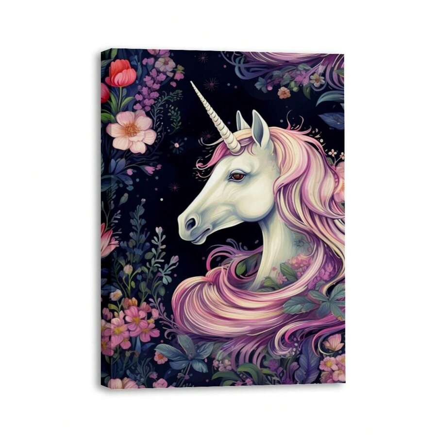 1 Piece Home Wall Decor Framed Canvas Unicorn Animals Pattern Canvas Wall Art Paintings For Living Room - Canvas Framed Print Wall Artworks Bedroom Decoration Office Wall Decor - Multicolor - View 1