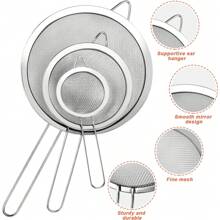 1 Stück/3 Stück extra feine Drahtgewebe-Absiebe mit Griff, kleiner, mittlerer, großer Größe Sieb aus Metall, Edelstahl Durchschlag Absiebe für Küche Reis Saft Quinoa Lebensmittel Mehl Backen