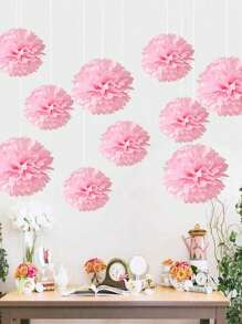 10/20 pièces/set Pompons en papier, fleurs en forme de boules en tissu bleu pour décoration suspendue, pour mariage, anniversaire, fête de demoiselle d'honneur, fête d'anniversaire, décoration de douche