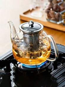 1 pieza Tetera de vidrio resistente al calor con filtro y asa de vidrio de color, adecuada para preparar té, café o té de frutas, apta para todas las estaciones y ocasiones, se puede calentar directamente sobre llama abierta. - transparente - Ver 13