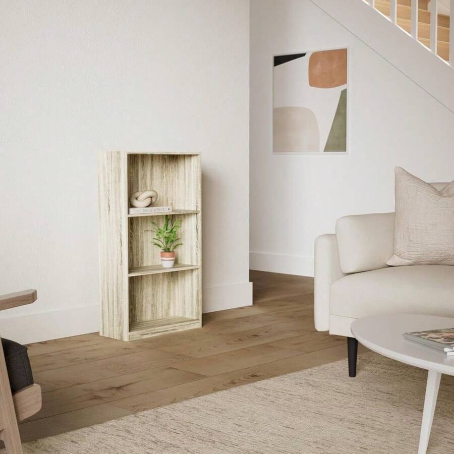 Basic 3-Tier Bookcase Storage Shelves, Sonoma Oak - Sonoma Oak - View 1