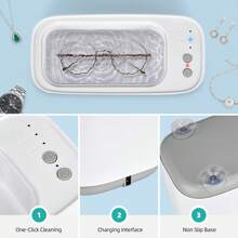 Portable Jewelry Cleaner - 3 Modes, 45KHz, For Glasses/Rings/Earrings/Watch Straps - White - View 4