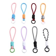1pc Colorful Keychain Lanyard, Anti-Lost Key Chain, Phone Accessory, Polyester Short Strap Pendant, Phone Case Key Chain - Black and White - View 1